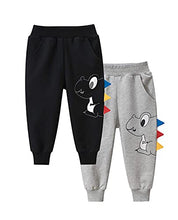 Load image into Gallery viewer, Fruitsunchen Toddler Boys Jogger Athletic Pants Dinosaur Splice Drawstring Elastic Sweatpants (1-Pack 2-Pack)(5T,Black Grey)