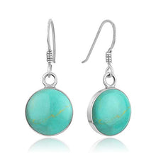 Load image into Gallery viewer, 925 Sterling Silver Blue Turquoise Stone Round Dangle Hook Earrings