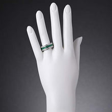 Load image into Gallery viewer, Sterling Silver Princess Cut Simulated Emerald 3-Row Wedding Ring Band 1.5 Carats Size 6