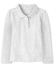 Load image into Gallery viewer, The Children's Place Baby Girls and Toddler Girls Long Sleeve Ruffle Pique Polo, Lunar Gray, 2T
