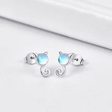 Load image into Gallery viewer, Cat Earrings, 925 Sterling Silver Moonstone Cat Stud Earrings Cute Animal earrings Moonstone Stud Earrings Cat Jewelry for Women Hypoallergenic Earrings for Sensitive Ears
