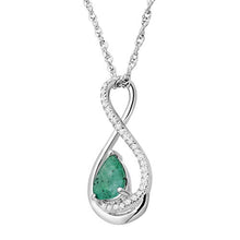 Load image into Gallery viewer, Natural Emerald Pendant Necklace with Diamonds in Sterling Silver, 18"
