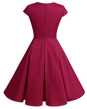 Load image into Gallery viewer, Womens 50s Retro Swing Dress Knee Length Mother of The Bride Dresses for Wedding Dark Red M