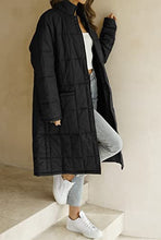 Load image into Gallery viewer, ZESICA Women's Button Down Quilted Coat Winter Long Sleeve Stand Collar Oversized Puffer Jacket Outerwear with Pockets,Black,Large