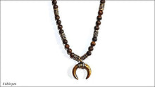 Load image into Gallery viewer, Men Long necklace - Long Gemstones necklace - Moon Brass Pendant - Men Neckless - Gift for men - Long necklace - Men jewelry - Men Neckless