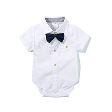 Load image into Gallery viewer, Baby Boys Gentleman Outfits Suits, Infant Short Sleeve Shirt+Bib Pants+Bow Tie Overalls Clothes Set White