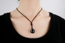 Load image into Gallery viewer, COAI Unisex Genuine Round Black Obsidian Bead Reiki Healing Pendant Adjustable Cord 18mm