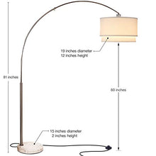 Load image into Gallery viewer, Brightech Mason - Arc Floor Lamp with Unique Hanging Drum Shade for Living Room Matches Your Decor - Arching Over The Couch from Behind, This Standing Pole Light Gets Compliments - Nickel