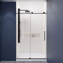 Load image into Gallery viewer, 76 x 48 inch Frameless Shower Door | Matte Black | Madam Complete Shower Kit | Water Repellent Sliding Glass Panel + Bottom Seal Strip Parts + Easy Glide Rollers | SD-AZ13-01MB