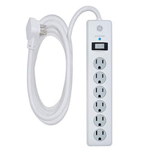 Load image into Gallery viewer, GE 6 Outlet Surge Protector, 10 Ft Extension Cord, Power Strip, 800 Joules, Flat Plug, Twist-to-Close Safety Covers, White, 14092