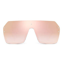 Load image into Gallery viewer, Oversized Shield Sunglasses Flat Top Gradient Lens Rimless Glasses for Women Men (Black Frame/Mirror Pink Lens)