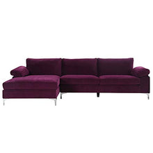 Load image into Gallery viewer, Divano Roma Furniture Modern Large Velvet Fabric Sectional Sofa, L-Shape Couch with Extra Wide Chaise Lounge (Purple)