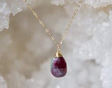 Load image into Gallery viewer, Ruby Zoisite Teardrop Gemstone Gold Filled Necklace - 18" Length