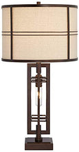Load image into Gallery viewer, Elias Modern Industrial Table Lamp with Nightlight Oil Rubbed Bronze Off White Oatmeal Drum Shade for Living Room Bedroom Bedside Nightstand Office - Franklin Iron Works
