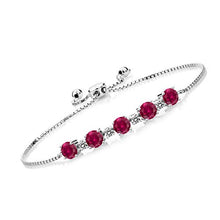 Load image into Gallery viewer, Gem Stone King 925 Sterling Silver Red Created Ruby and White Diamond Adjustable Tennis Bracelet For Women, 5.26 Cttw
