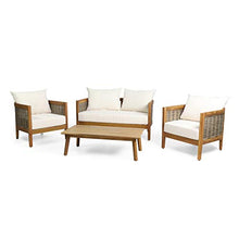 Load image into Gallery viewer, CHRISTOPHER KNIGHT HOME Burchett Outdoor 4pc Chat Set - Acacia Wood and Wicker - Teak/Mixed Brown/Beige