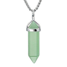Load image into Gallery viewer, BEADNOVA Green Aventurine Necklace Gemstone Crystal Necklace for Women Healing Stone pendant Jewelry for Men Pendulum Divination Green Crystal Hexagonal pendant (18 Inches Stainless Steel Chain)