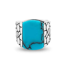 Load image into Gallery viewer, Chicotta Men’s Sterling Silver Statement Ring with Large Flat-top Onyx/Turquoise Gemstone (12, Antique Turquoise)