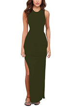 Load image into Gallery viewer, Meenew Womens Short Sleeve Summer Beach Vacation Fitted Side Slit Maxi Dress Ruby L