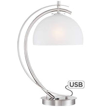 Load image into Gallery viewer, Calvin Modern Desk Table Lamp with USB Charging Port Brushed Steel Curved Frosted Glass Dome Shade for Bedroom Office - Possini Euro Design