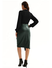 Load image into Gallery viewer, LIUMILAC Women Asymmetrical Bodycon Pencil Skirt Solid Wine Leather Midi Skirt with Zip