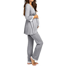 Load image into Gallery viewer, womens cotton maternity pregnancy soft nursing pajama sets sleepwear long sleeves for delivery breastfeeding in hospital Grey