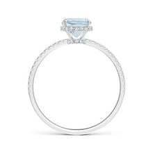 Load image into Gallery viewer, Thin Shank Cushion Cut Aquamarine Ring With Diamond Accents in 14K White Gold (8x6mm Aquamarine)