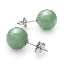 Load image into Gallery viewer, Sterling Silver Natural Green Jade Round Stud Earrings (10mm)
