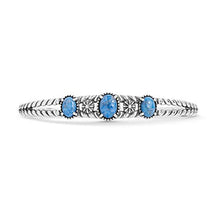 Load image into Gallery viewer, American West Sterling Silver Blue Denim Lapis Gemstone Three Stone Friendship Cuff Bracelet Size Medium