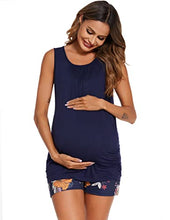Load image into Gallery viewer, Ekouaer Sleeveless Maternity Women Top Nursing Pajamas Set Side Ruched Maternity Pj Set Nursing Pjs Set for Pregnant Wear Floral Navy Blue M