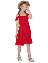 Load image into Gallery viewer, Greatchy Girl's Midi Dress Sleeveless Off Shoulder Button Up Pleated Waist Loose Casual Midi Dress Red