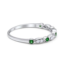 Load image into Gallery viewer, Blue Apple Co. 2mm Half Eternity Wedding Band Art Deco Design Round Simulated Emerald CZ 925 Sterling Silver, Size-7