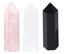 Load image into Gallery viewer, Luckeeper Healing Crystal Wands | 2" Clear Quartz Crystal Wand & Rose Quartz Crystal Points,Black Obsidian| 6 Faceted Reiki Chakra Meditation Therapy
