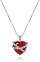 Load image into Gallery viewer, Sterling Silver Created Ruby and White Sapphire Wrapped Heart Pendant Necklace, 18"