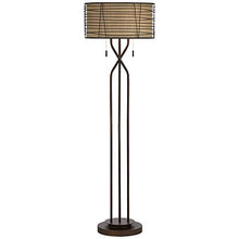 Load image into Gallery viewer, Marlowe Modern Floor Lamp Industrial Bronze Woven Iron and Burlap Double Drum Shade for Living Room Reading Bedroom - Franklin Iron Works