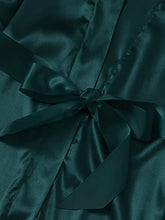 Load image into Gallery viewer, LYANER Women's Lace Cami Top and Shorts Satin Silk Lingerie Set with Robe Pajamas Sleepwear Dark Green Small