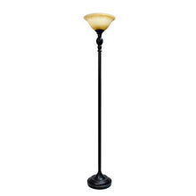 Load image into Gallery viewer, Elegant Designs LF2001-RBZ 1 Light Torchiere Marbelized Glass Shade Floor Lamp, Restoration Bronze/Amber