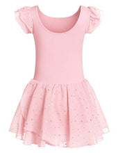 Load image into Gallery viewer, Boyoo Girls Ruffle Sleeve Ballet Leotard with Tutu Skirt Sparkle Ballet Dance Dress for 3-11 Years (Starry Sky Purple, 10-11 Years)