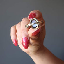 Load image into Gallery viewer, Agate Blue Lace Ring Boutique Genuine Oval Gemstone Banded Crystal Healing Adjustable Size 5-8 (Antiqued Copper)