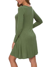 Load image into Gallery viewer, AUSELILY Women's Solid Plain Long Sleeve Pockets Casual Swing T-Shirt Dresses Burgundy (S,Wine Red)