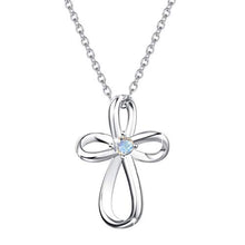 Load image into Gallery viewer, FANCIME White Gold Plated 925 Sterling Silver 0.13ct Moonstone June Birthstone Open Loop Celtic Cross Crucifix Infinity Pendant Necklace For Women Girls, 16" + 2" Extender
