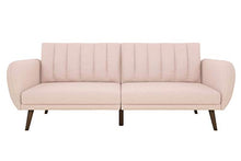 Load image into Gallery viewer, Novogratz Brittany Sofa Futon, Premium Linen Upholstery and Wooden Legs, Pink Linen