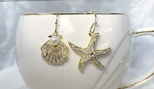 Load image into Gallery viewer, Sea star/Starfish and Shell Shape with Natural Freshwater Pearl and Zircon, 14K Gold Plating Dangle Earrings for Women Girl Gifts Valentines/Birthday/Anniversary/Mothers Day