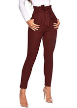 Load image into Gallery viewer, Ohvera Women's All Occasions Paper Bag Waist Pants Trousers with Tie Pockets WineRed Large