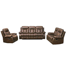 Load image into Gallery viewer, Betsy Furniture 3-PC Microfiber Fabric Recliner Set Living Room Set in Brown, Sofa Loveseat Chair Pillow Top Backrest and Armrests 8028 (Living Room Set 3+2+1)