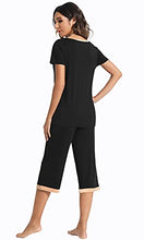 Load image into Gallery viewer, WiWi Bamboo Pajamas for Women Short Sleeve Top with Capri Pants Sleepwear Lightweight Plus Size Pjs Set S-3X, Black, Small