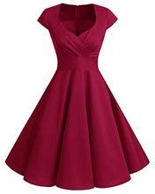 Load image into Gallery viewer, Womens 50s Retro Swing Dress Knee Length Mother of The Bride Dresses for Wedding Dark Red M