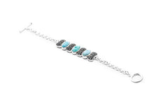 Load image into Gallery viewer, AZIEL 925 Sterling Silver Oval Larimar 3-Stones Love Link Bracelet
