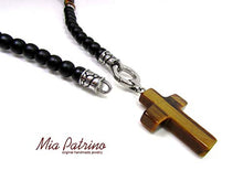 Load image into Gallery viewer, Mens Onyx Necklace,Mens Necklace,Tiger Eye Necklace,Cross Necklace,Mens Gemstone Necklace,316L Stainless Steel,Mens Beaded Necklace,Gift Box