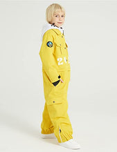 Load image into Gallery viewer, HOUZONIY Kids Snow Suit Unisex Waterproof,Ski Suit Insulated for Girls Boys,One Piece Padded for Skiing,Snowmobiling,Hiking,Climbing Yellow 130